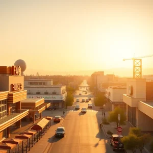 A vibrant scene of California's business environment featuring various establishments.