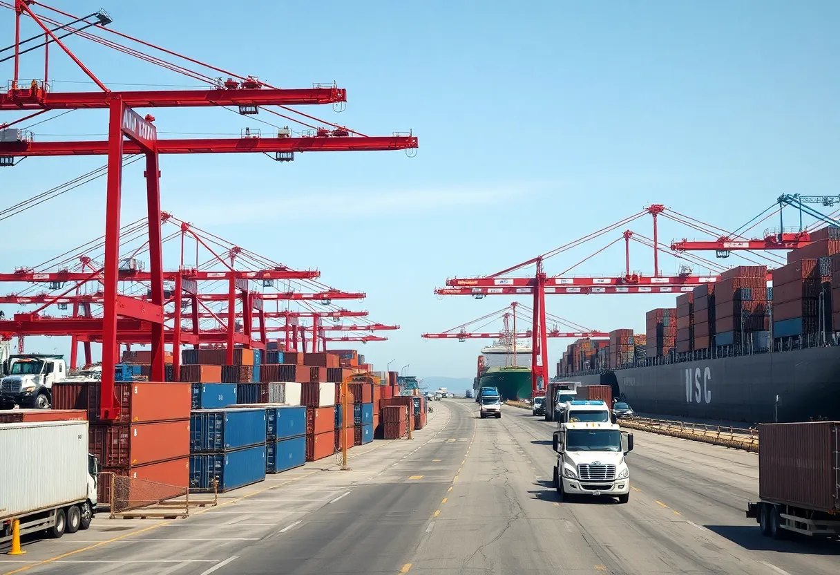 Active California port with containers and shipping activity