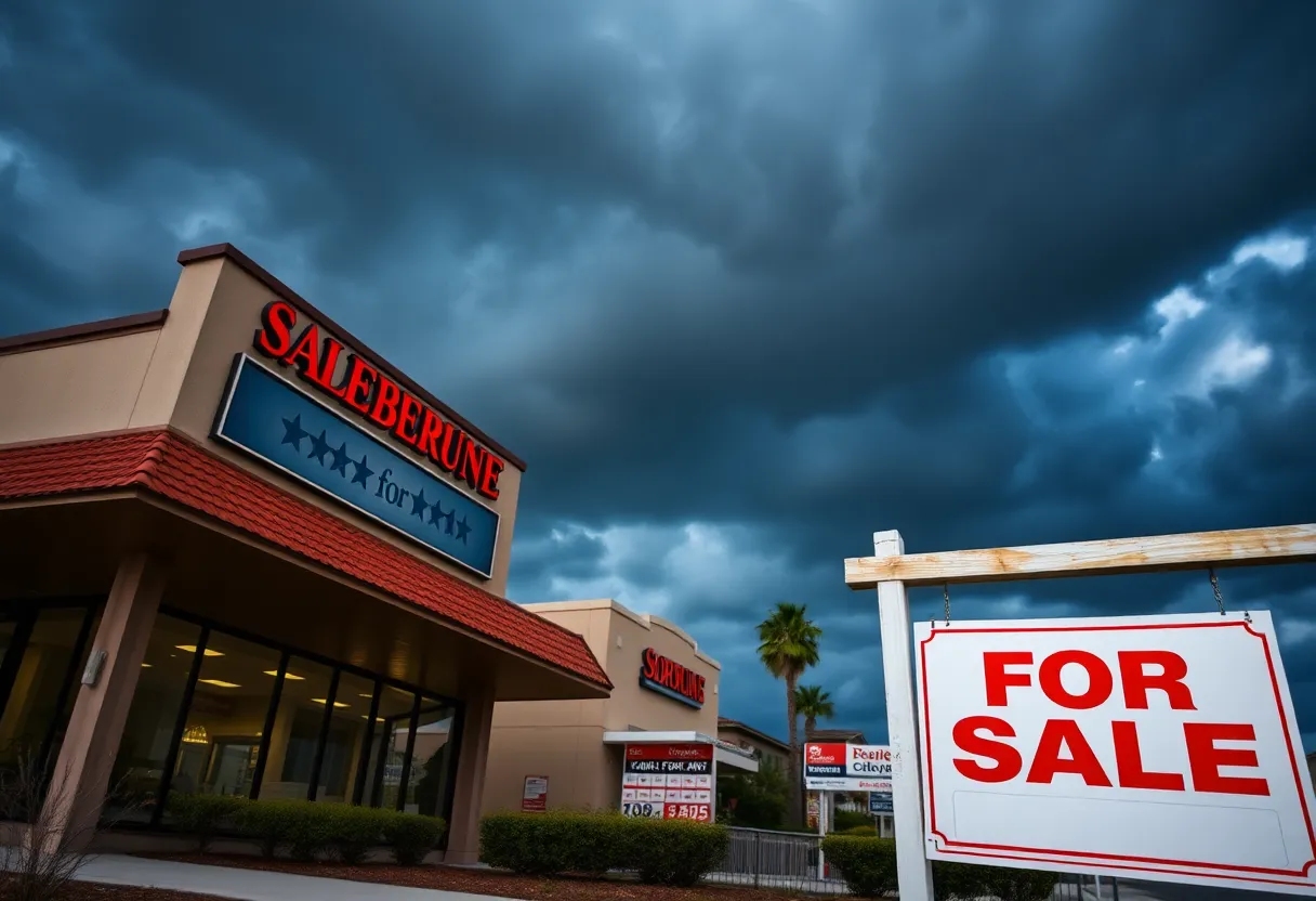 Dramatic California real estate scene post-financial scandal