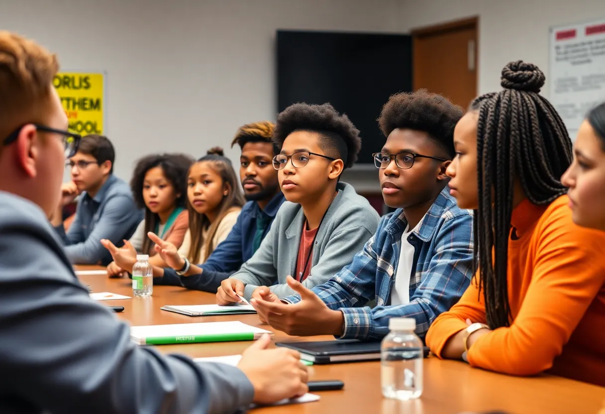 Students actively participating in a school board meeting