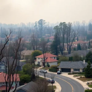 A neighborhood in California impacted by wildfires, illustrating the urgent need for insurance amid climate change.